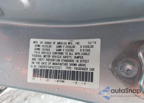 2015 Honda Accord Lx from USA, damaged, VIN 1HGCR2F38FA033221